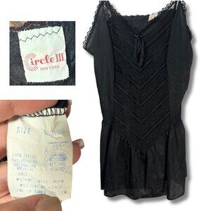 Vintage Womens M Black Lace Camisole Cami Babydoll Union Nylon Wedding Honeymoon